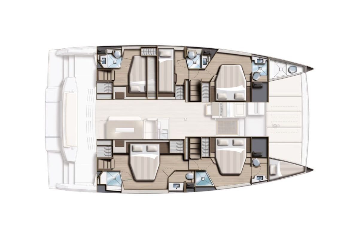 Floor plan of Comfort, a Bali 4.8 catamaran at Lavreotiki Municipal Unit, Greece