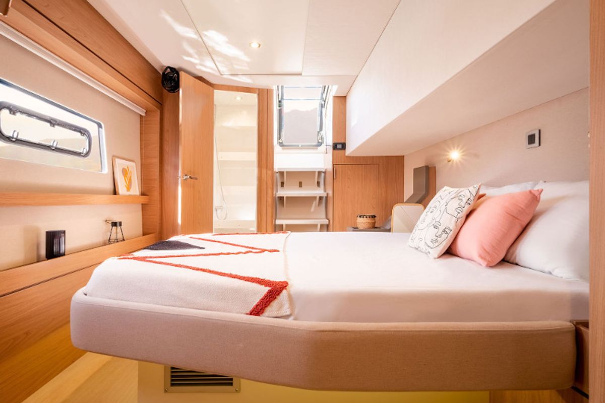 Cabin on Comfort, a Bali 4.8 catamaran at Lavreotiki Municipal Unit, Greece