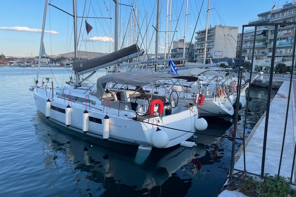 Exterior view of Virginia, a Jeanneau Sun Odyssey 440 sailboat at Volos Municipality, Greece