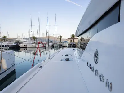 Deck of St. Tatiana, a Lagoon 46 catamaran at Tivat, Montenegro