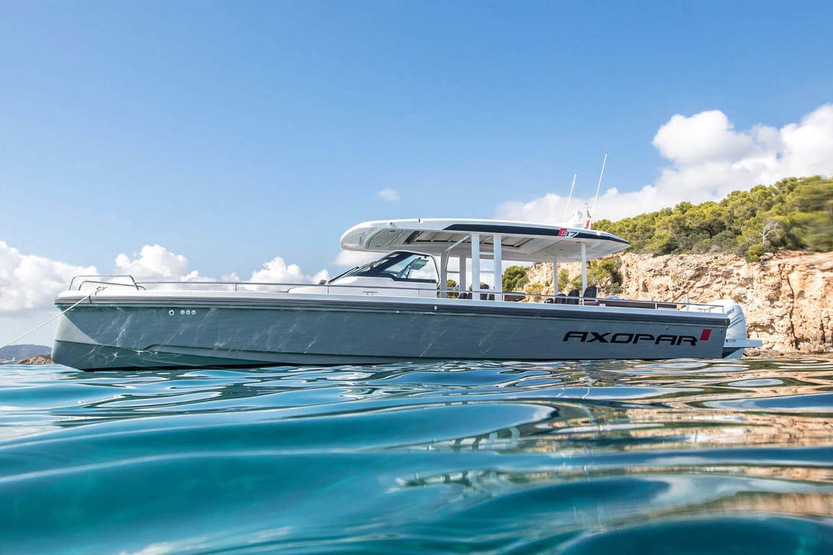 Exterior view of Premium, a Axopar 37 Sun Top motorboat at Chania, Greece