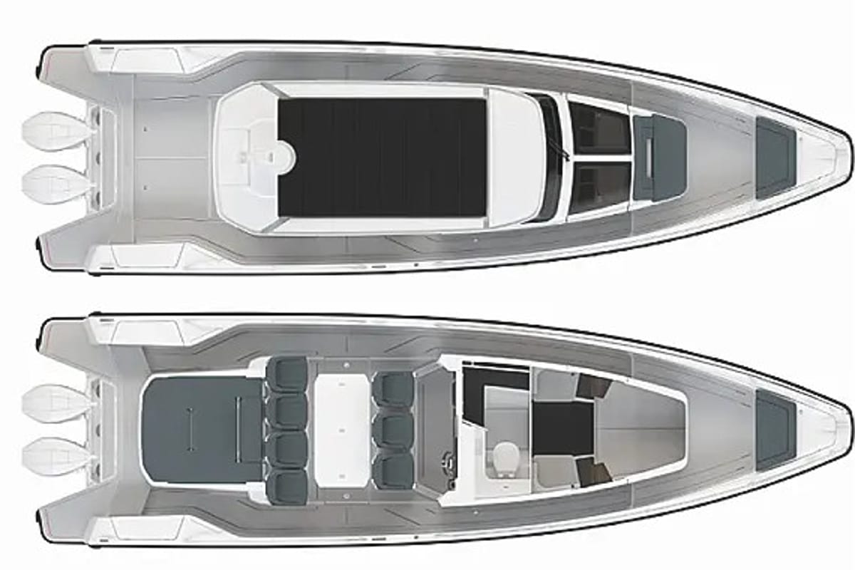 Floor plan of Premium, a Axopar 37 Sun Top motorboat at Chania, Greece