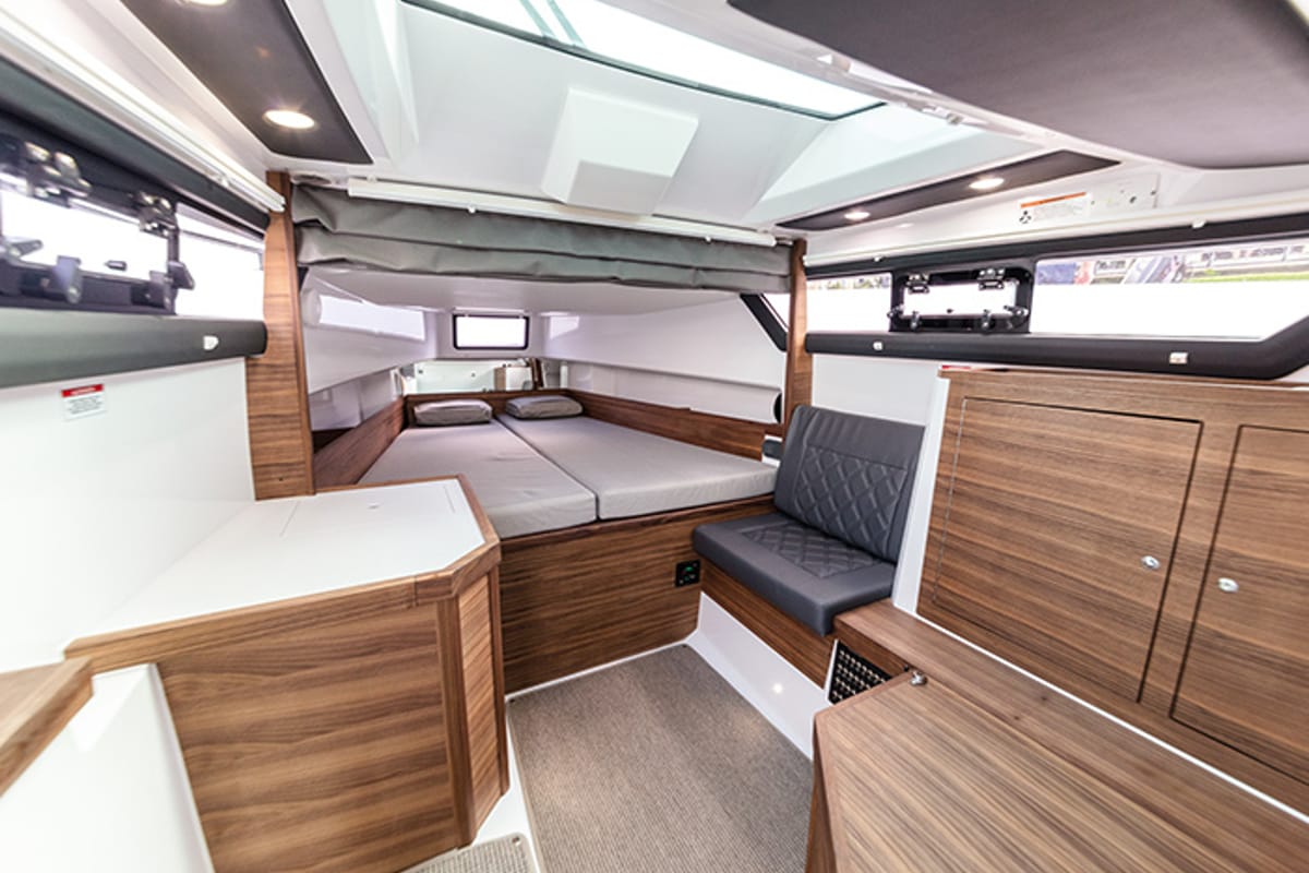 Cabin on Premium, a Axopar 37  Sun Top motorboat at Chania, Greece