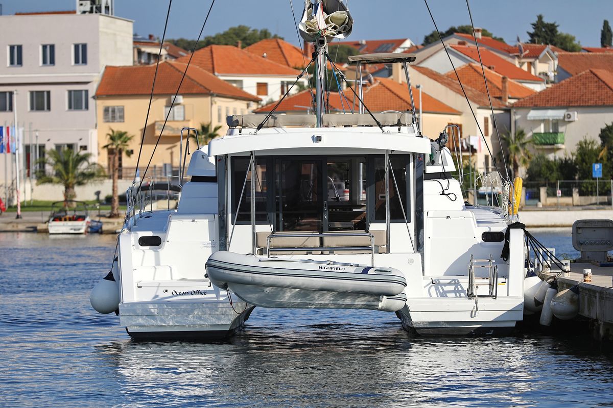Exterior view of Ocean Office, a Bali Catspace catamaran at Grad Trogir, Croatia