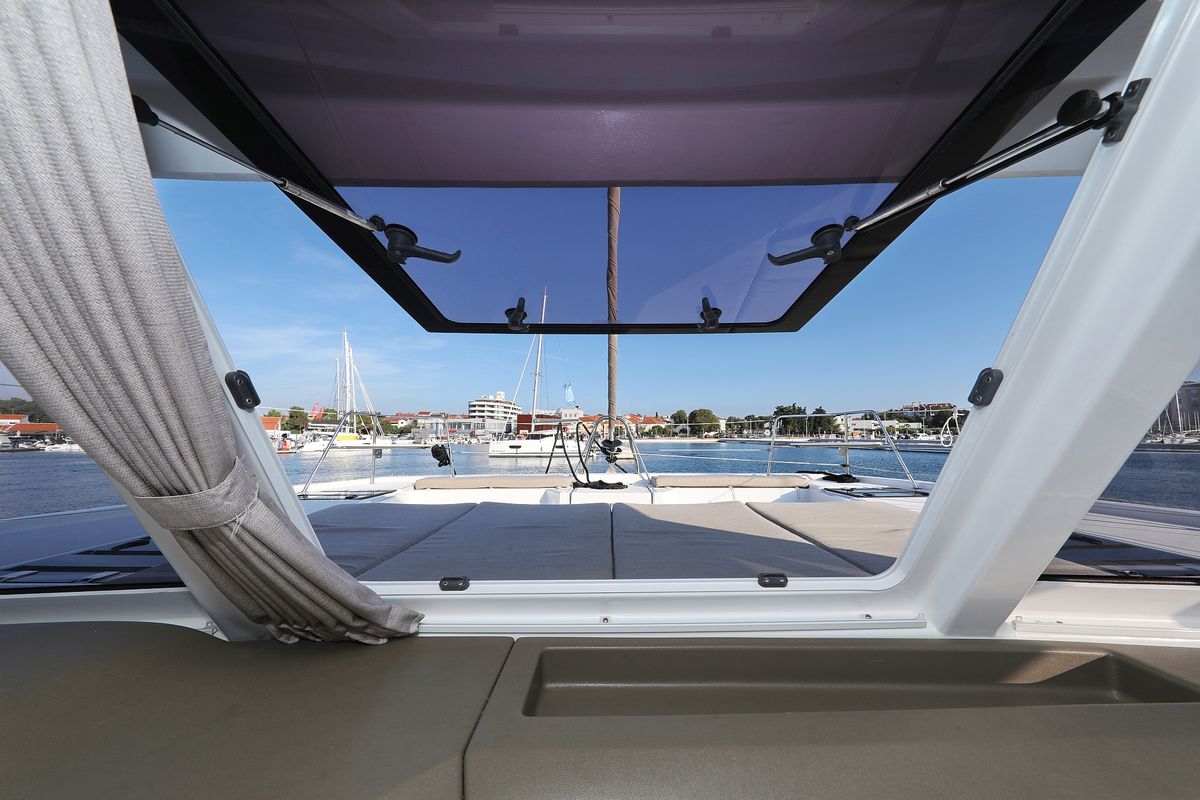 Deck of Ocean Office, a Bali Catspace catamaran at Grad Trogir, Croatia