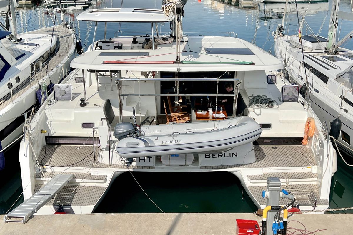 Deck of Moonlight, a Lagoon 42 catamaran at Grad Pula, Croatia
