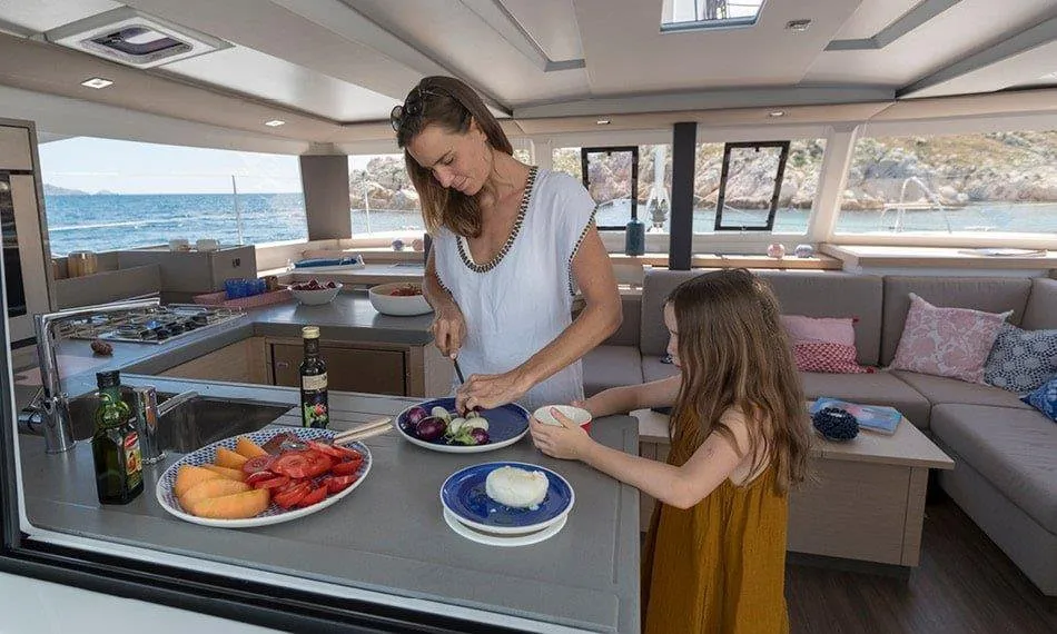 Galley of Fortunata, a Fountaine Pajot Astrea 42 catamaran at Road Town, British Virgin Islands