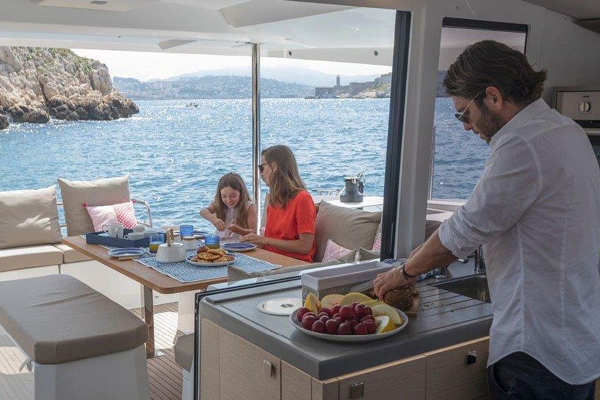 Galley of Fortunata, a Fountaine Pajot Astrea 42 catamaran at Road Town, British Virgin Islands