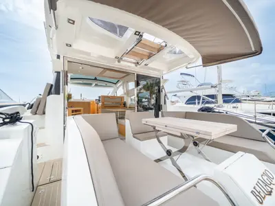 Bellagio, a Galeon Galeon 430 Skydeck motorboat at Makarska, Croatia