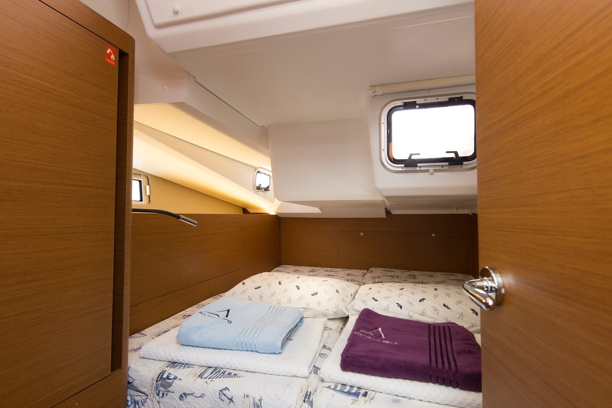 Cabin on Suncity 4, a Jeanneau Sun Odyssey 440 sailboat at Fethiye, Turkey