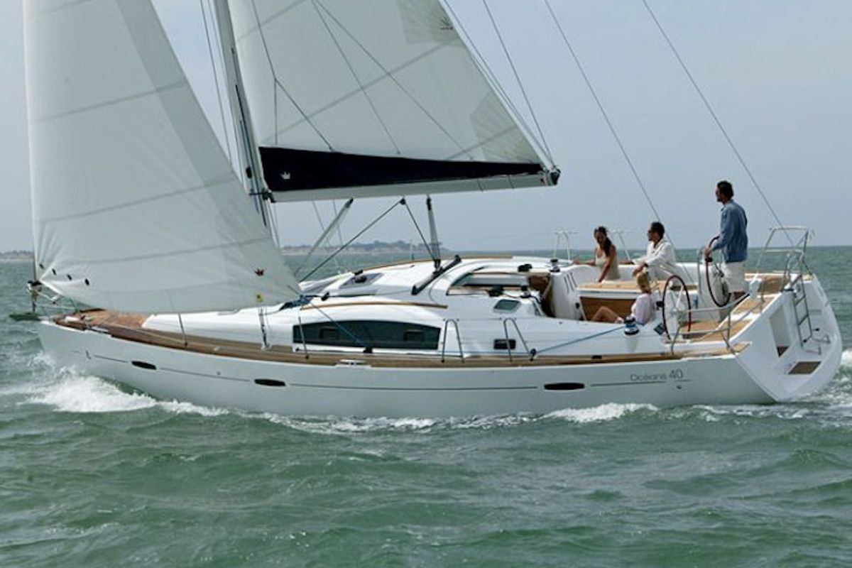 Exterior view of Zynobia, a Beneteau Oceanis 40 sailboat at Municipal Unit of Sikyona, Greece