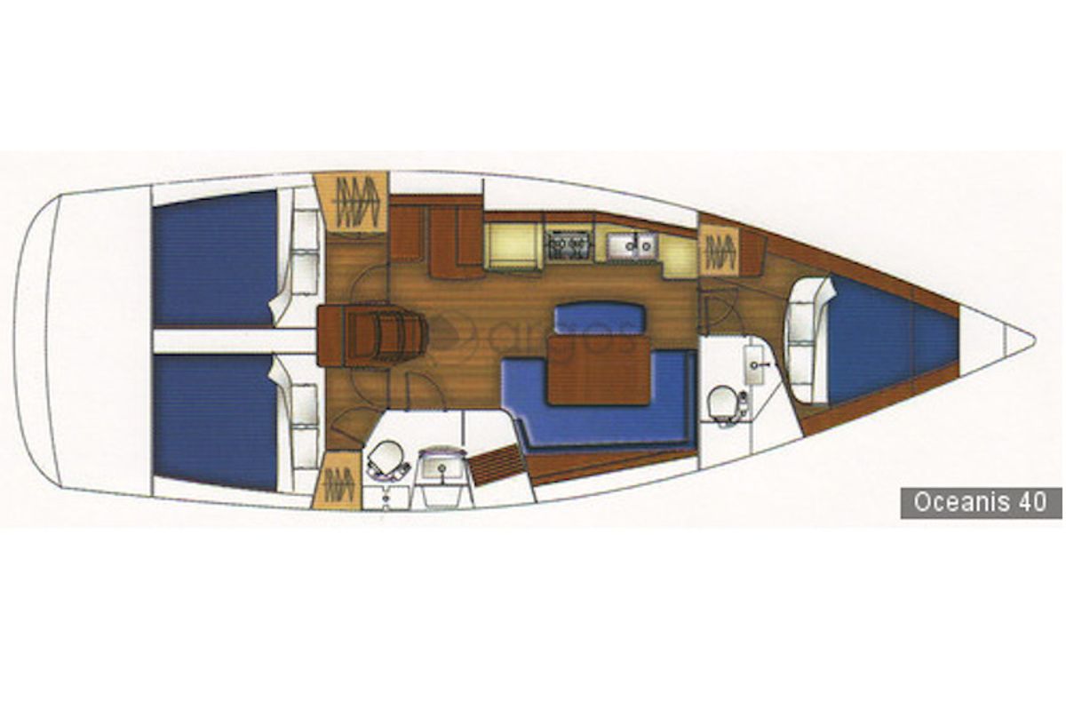 Floor plan of Zynobia, a Beneteau Oceanis 40 sailboat at Municipal Unit of Sikyona, Greece
