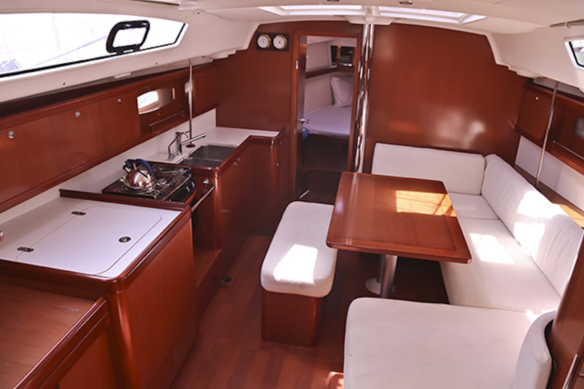 Salon of Zynobia, a Beneteau Oceanis 40 sailboat at Municipal Unit of Sikyona, Greece