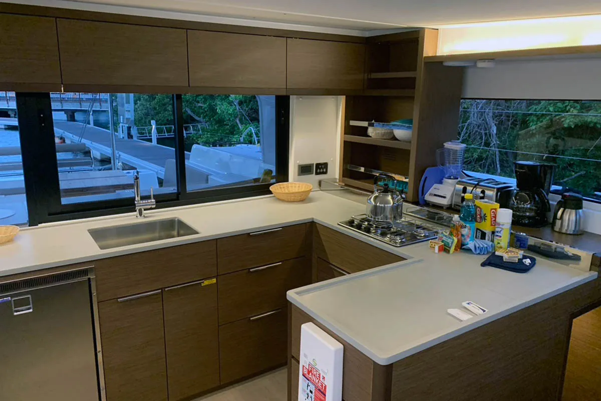 Galley of Maui, a Lagoon 46 catamaran at Seychelles, Eden Island Marina, Seychelles