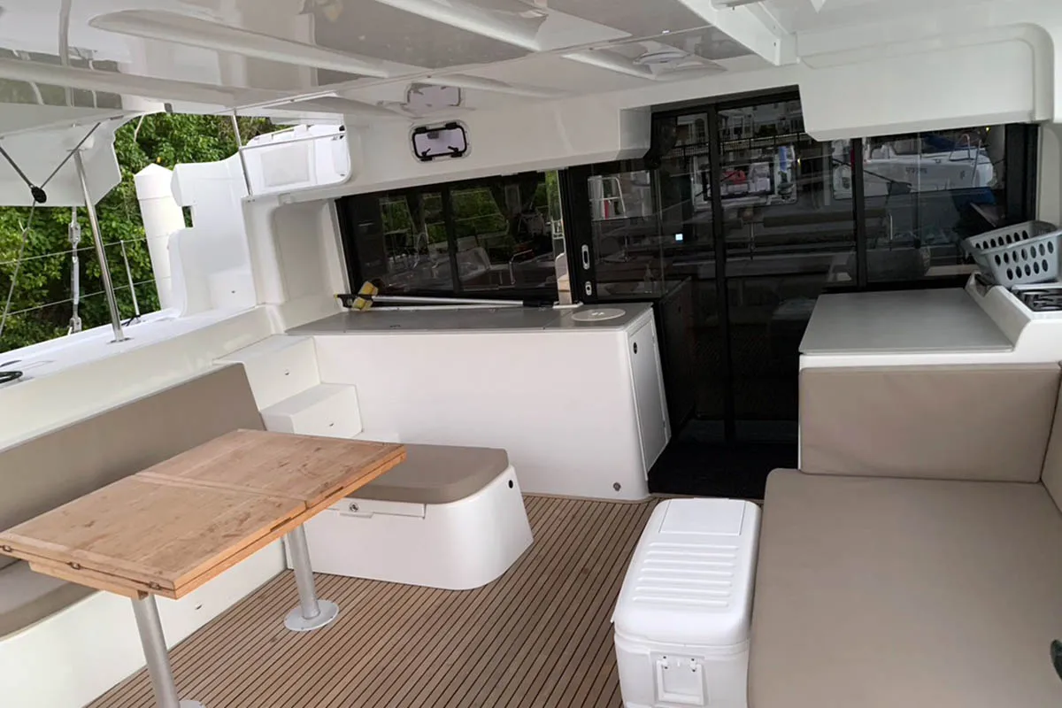 Deck of Maui, a Lagoon 46 catamaran at Seychelles, Eden Island Marina, Seychelles