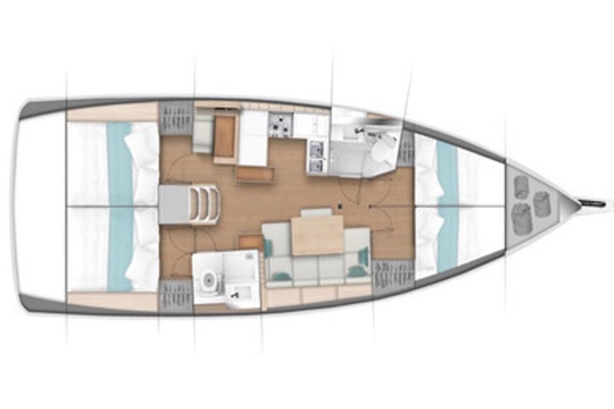 Floor plan of Ikalos, a Jeanneau Sun Odyssey 440 sailboat at Athens, Greece