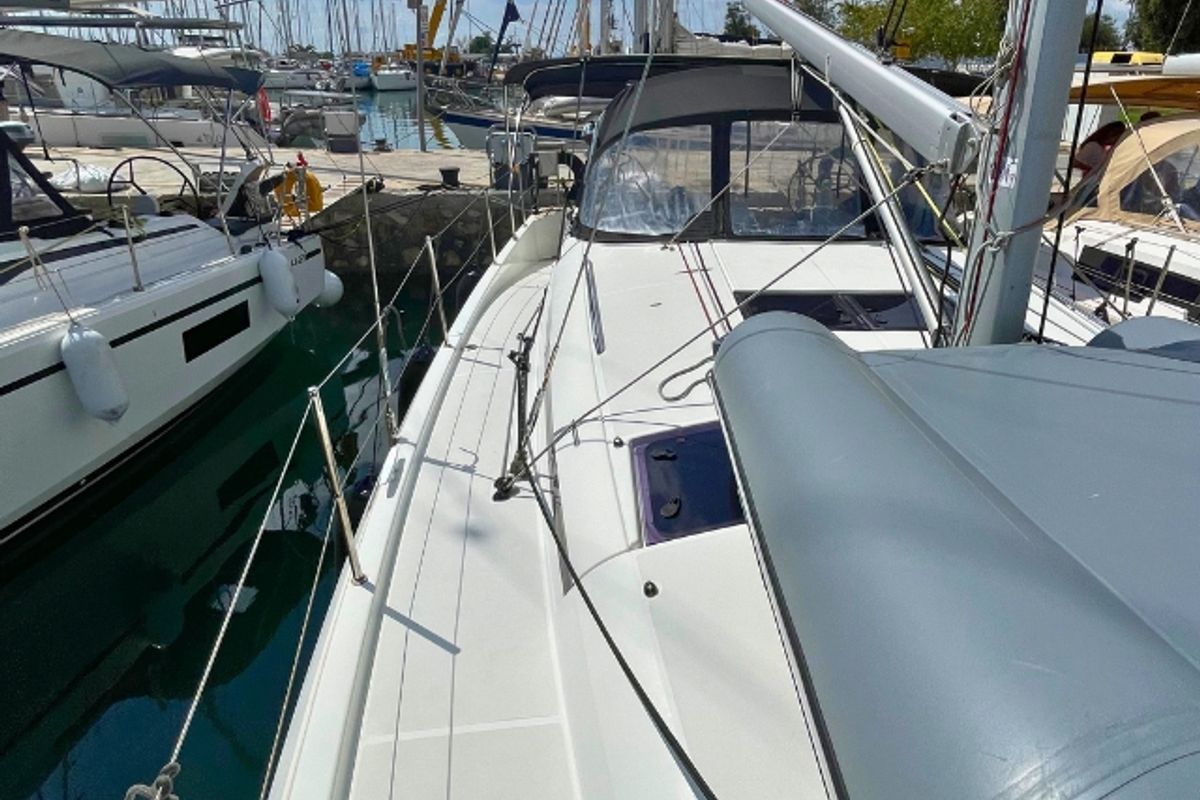 Deck of Ikalos, a Jeanneau Sun Odyssey 440 sailboat at Athens, Greece