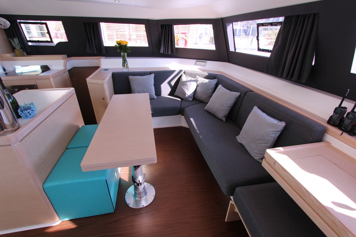 Salon of Amelie, a Dufour 48 Catamaran catamaran at Cecina, Italy