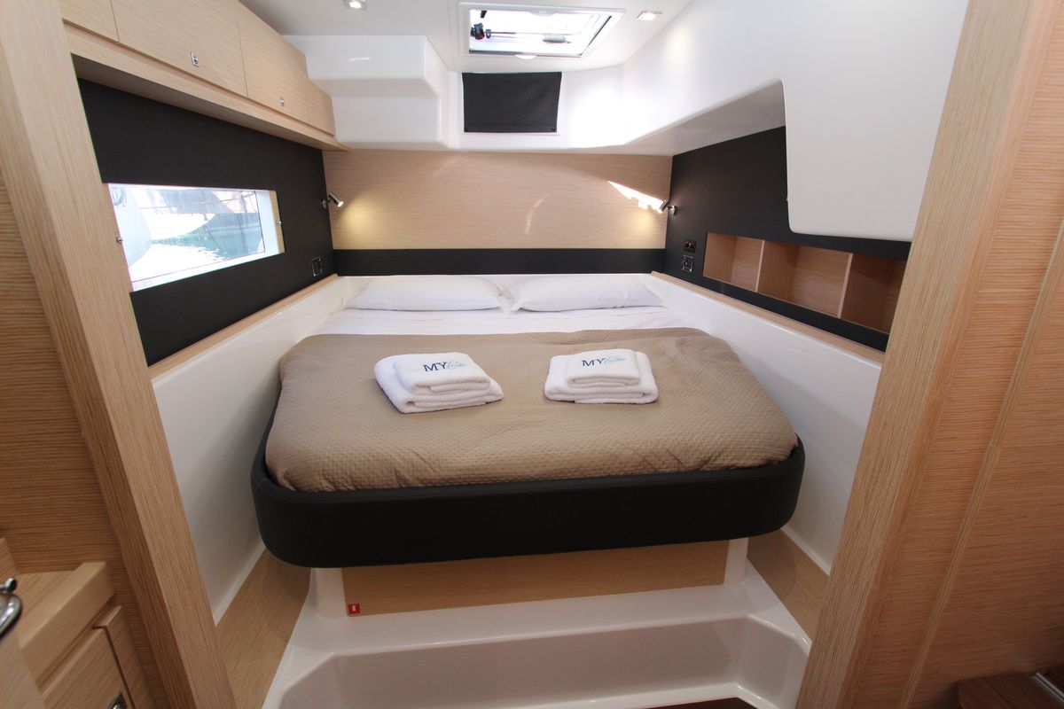 Cabin on Amelie, a Dufour 48 Catamaran catamaran at Cecina, Italy