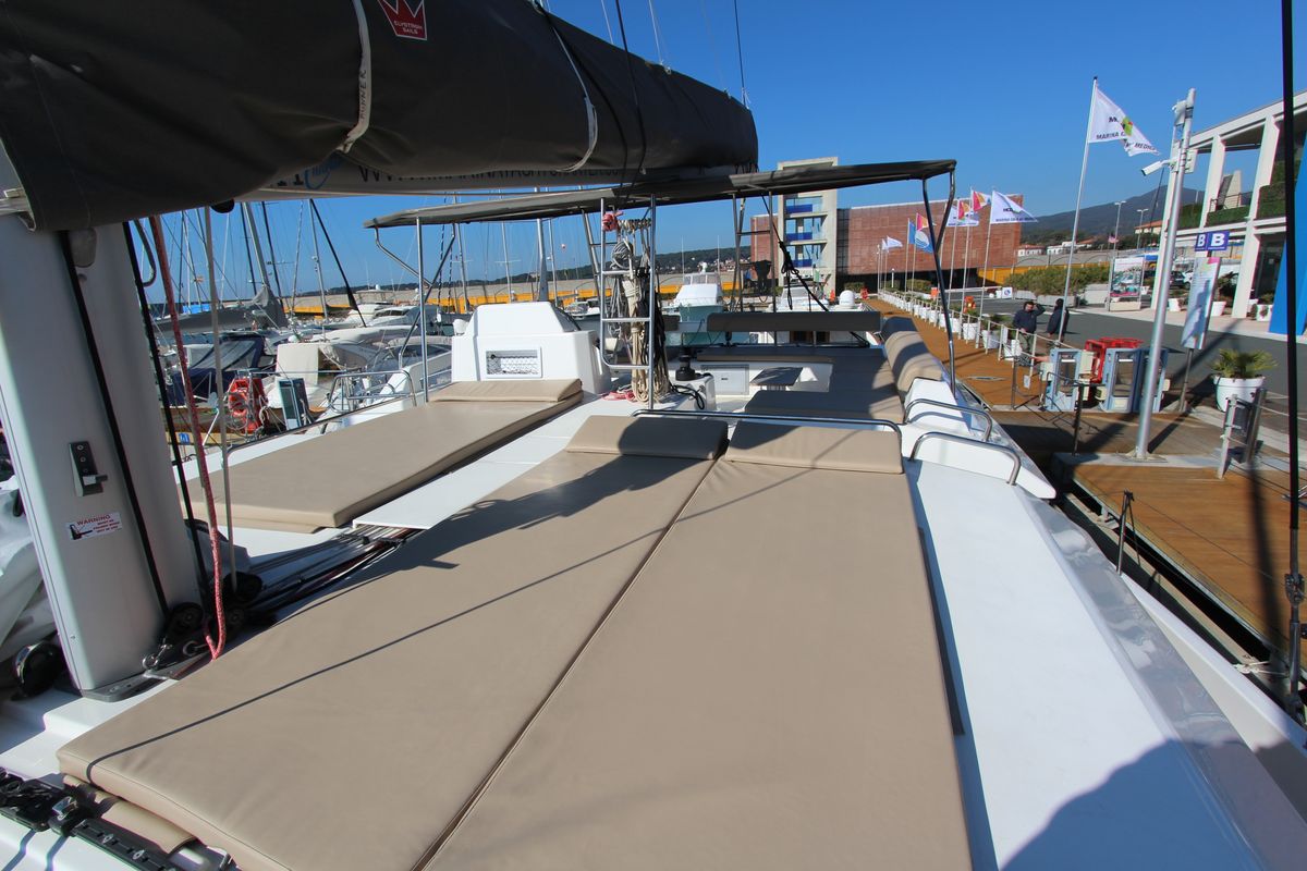 Deck of Amelie, a Dufour 48 Catamaran catamaran at Cecina, Italy