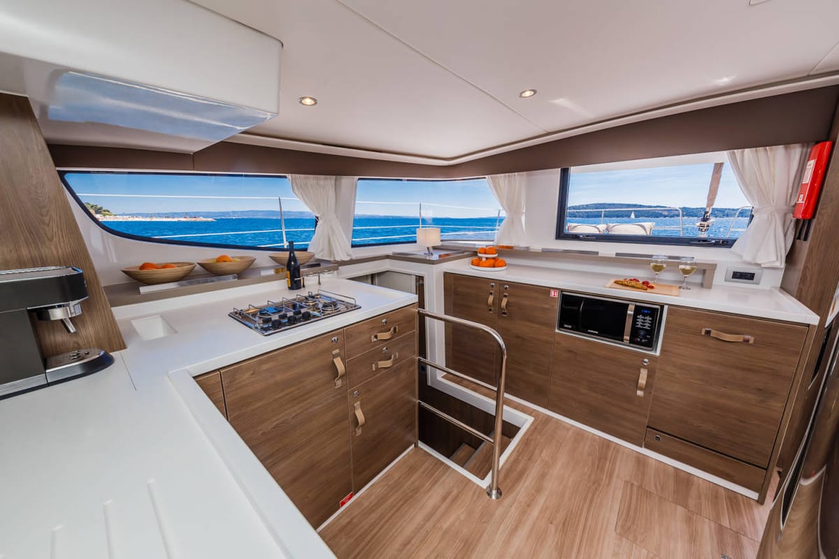 Galley of Mirage, a Bali 4.6 catamaran at Fethiye, Turkey