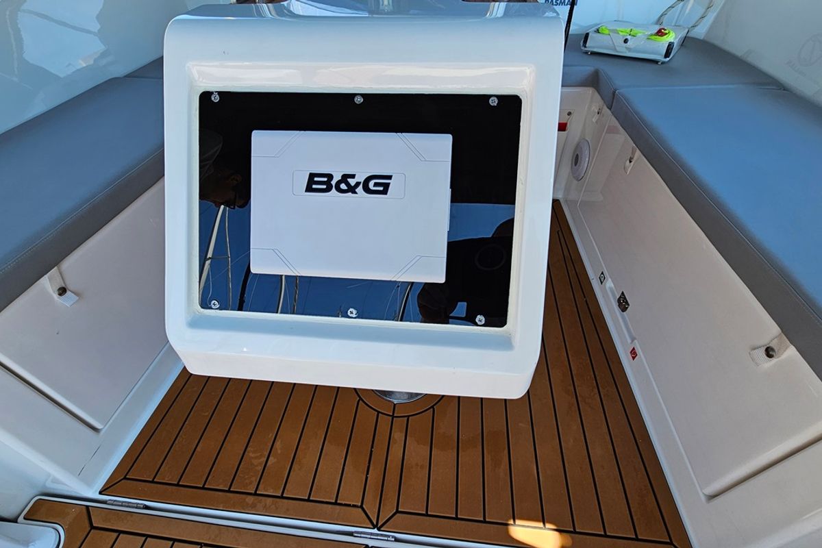 Cockpit of Windchaser, a Bavaria C38 sailboat at Zadar, Croatia