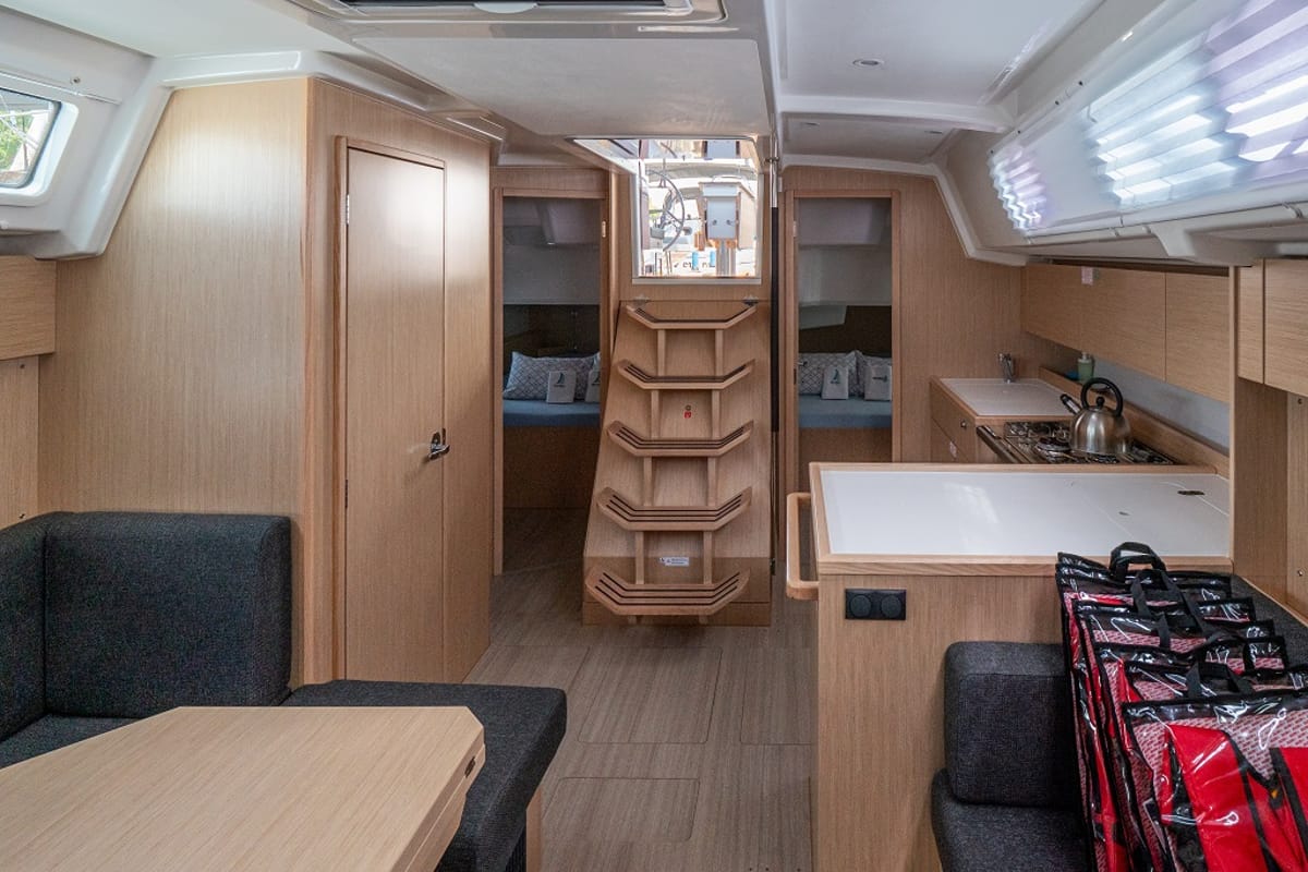 Salon of Windchaser, a Bavaria C38 sailboat at Zadar, Croatia