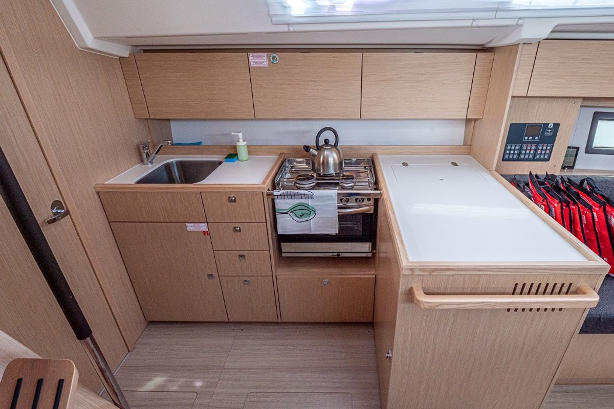 Galley of Windchaser, a Bavaria C38 sailboat at Zadar, Croatia
