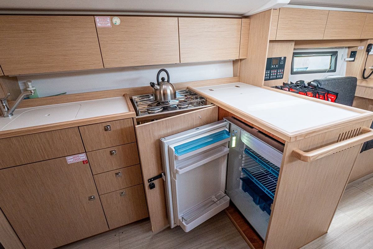 Galley of Windchaser, a Bavaria C38 sailboat at Zadar, Croatia