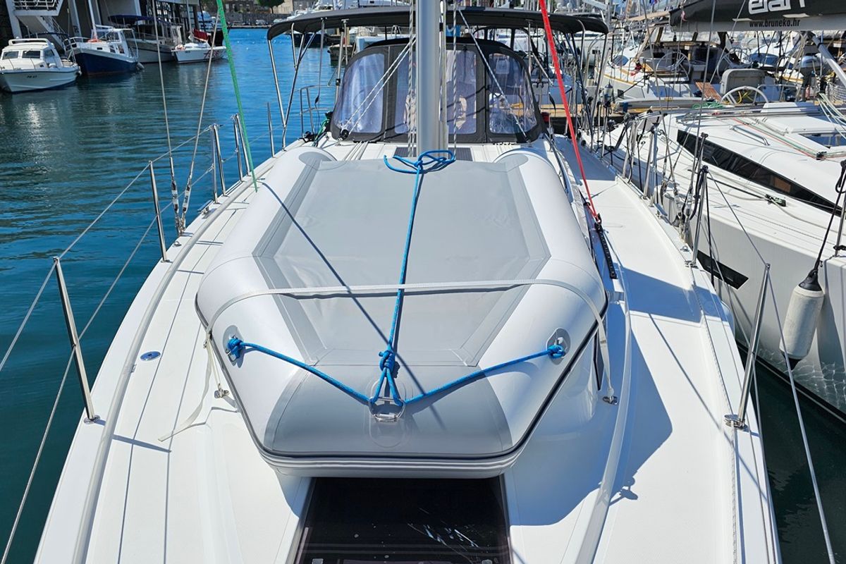 Deck of Windchaser, a Bavaria C38 sailboat at Zadar, Croatia