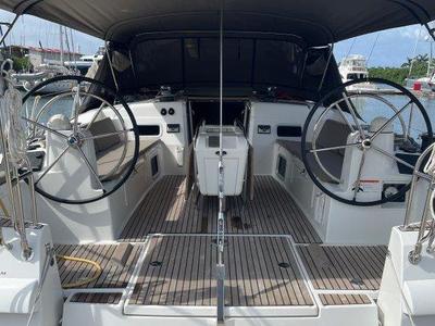 Cockpit of Oxygen, a Jeanneau Sun Odyssey 519 sailboat at Road Town, British Virgin Islands