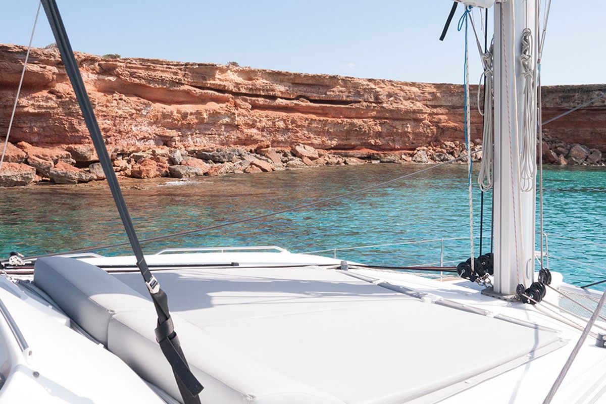 Deck of Balok, a Lagoon 450 catamaran at Santa Eulària des Riu, Spain