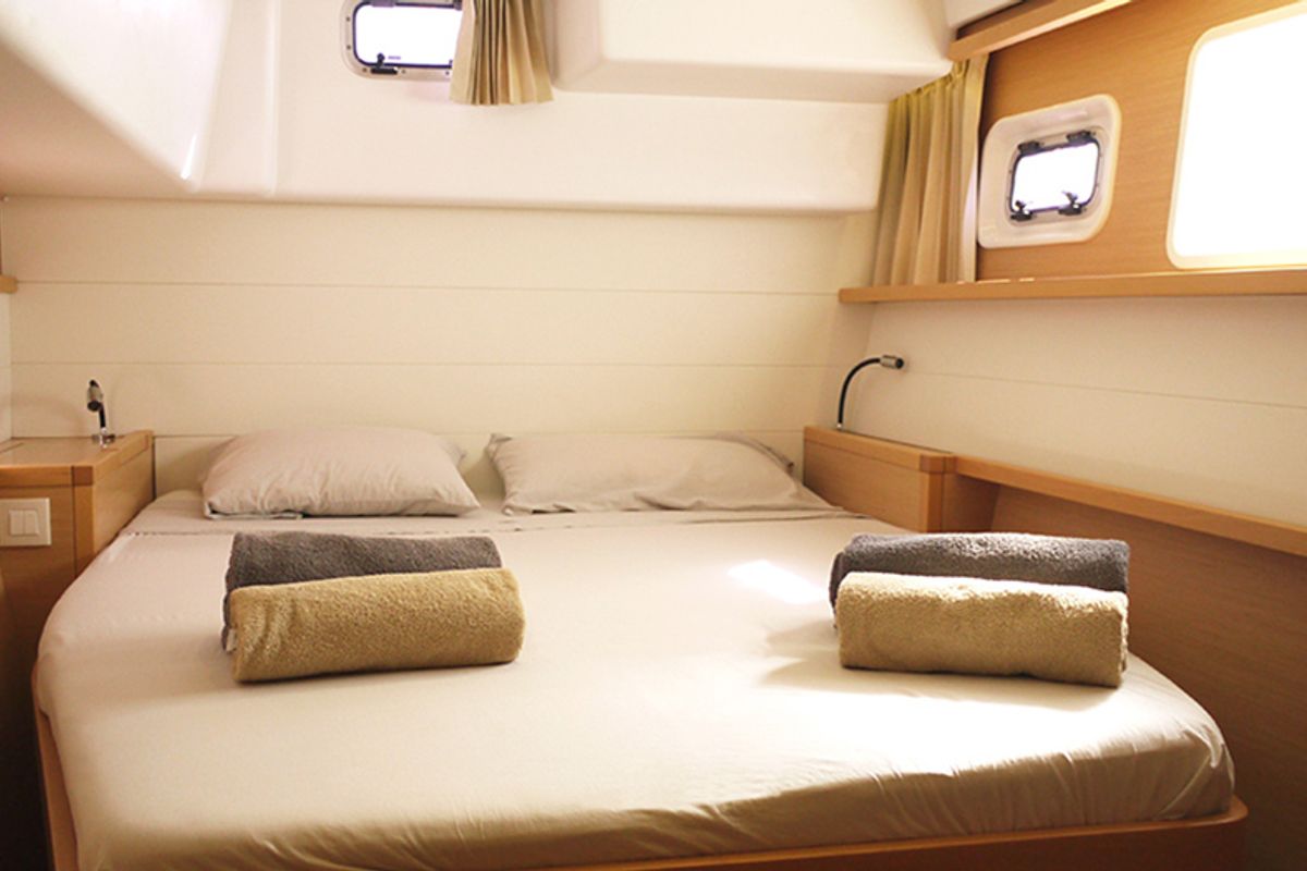 Cabin on Balok, a Lagoon 450 catamaran at Santa Eulària des Riu, Spain
