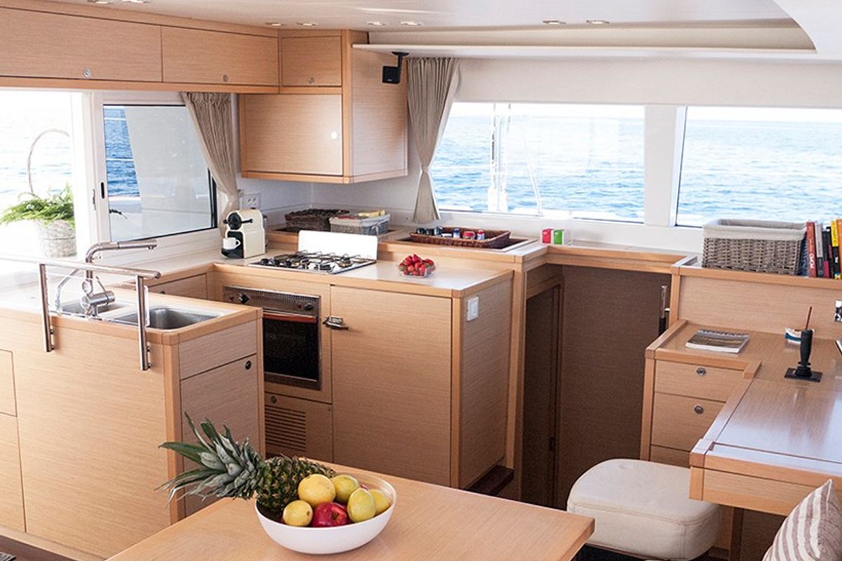 Galley of Balok, a Lagoon 450 catamaran at Santa Eulària des Riu, Spain