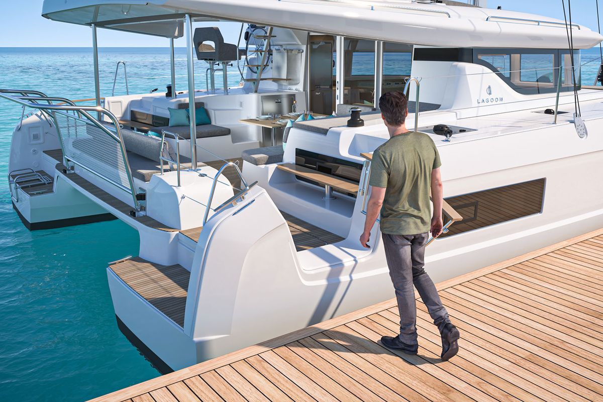 Exterior view of Aelia, a Lagoon 43 catamaran at Volos Municipality, Greece