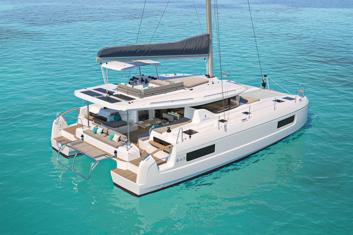 Exterior view of Aelia, a Lagoon 43 catamaran at Volos Municipality, Greece