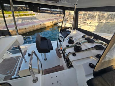 Cockpit of Aelia, a Lagoon 43 catamaran at Volos Municipality, Greece
