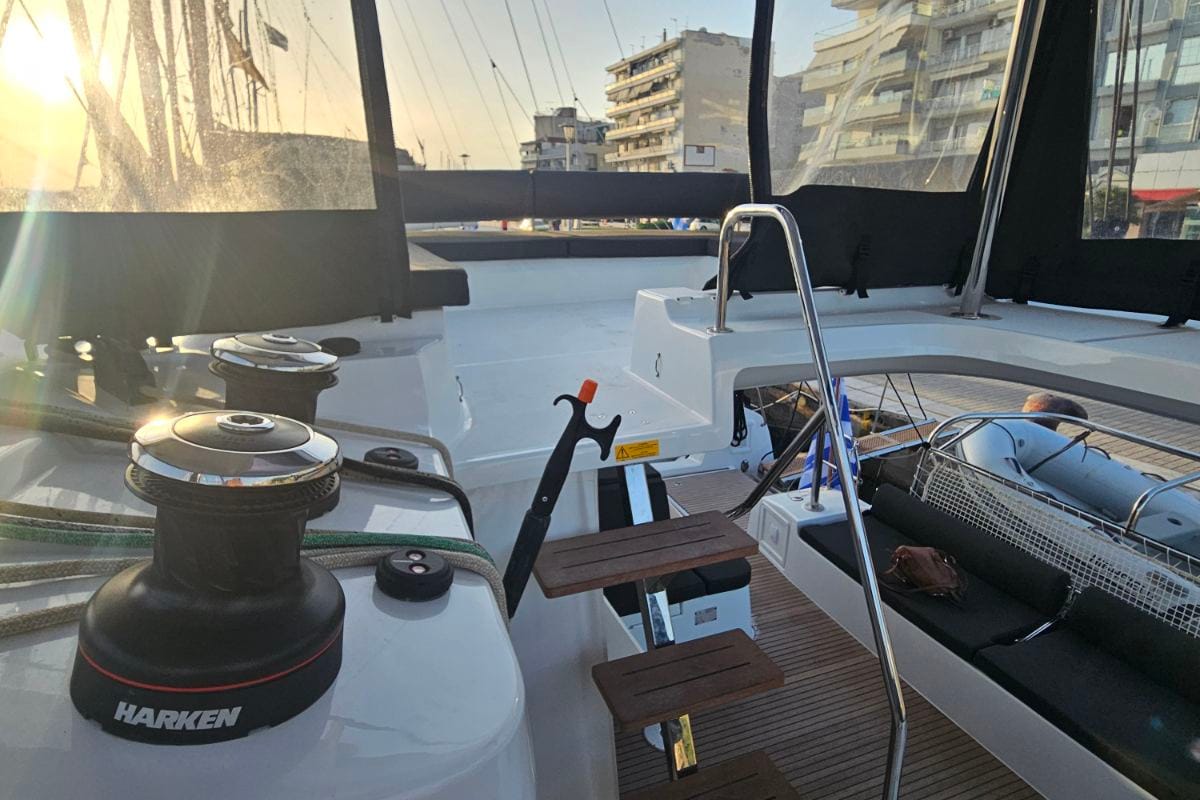 Deck of Aelia, a Lagoon 43 catamaran at Volos Municipality, Greece
