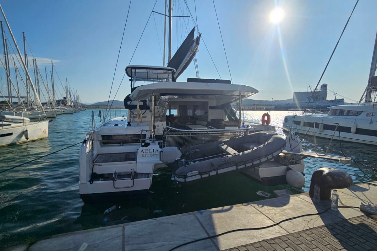 Exterior view of Aelia, a Lagoon 43 catamaran at Volos Municipality, Greece