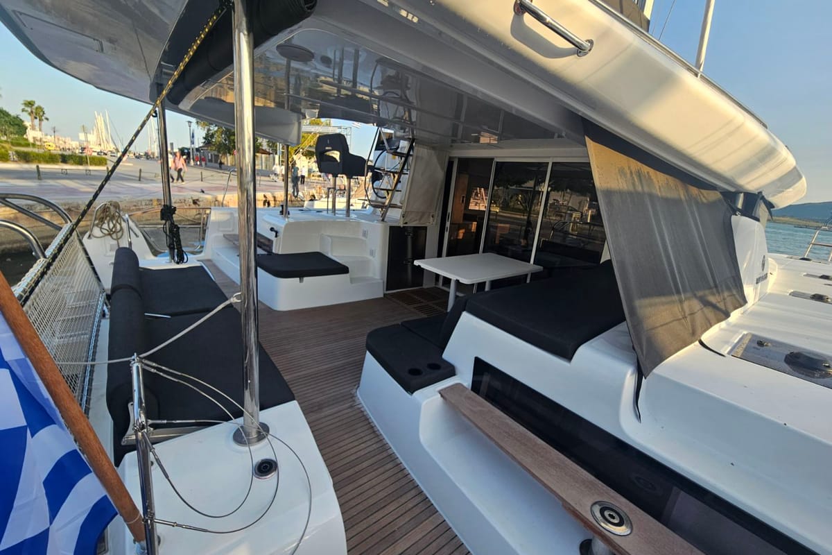 Deck of Aelia, a Lagoon 43 catamaran at Volos Municipality, Greece