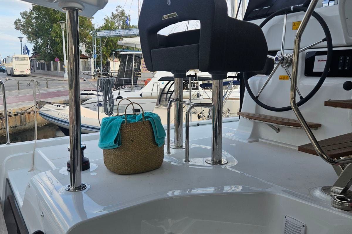 Cockpit of Aelia, a Lagoon 43 catamaran at Volos Municipality, Greece