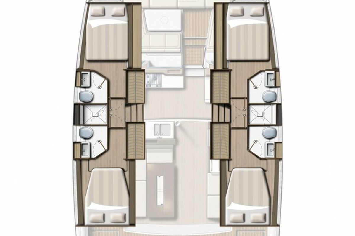 Floor plan of Aquilon, a Bali 4.2 catamaran at Plan-d'Aups-Sainte-Baume, France