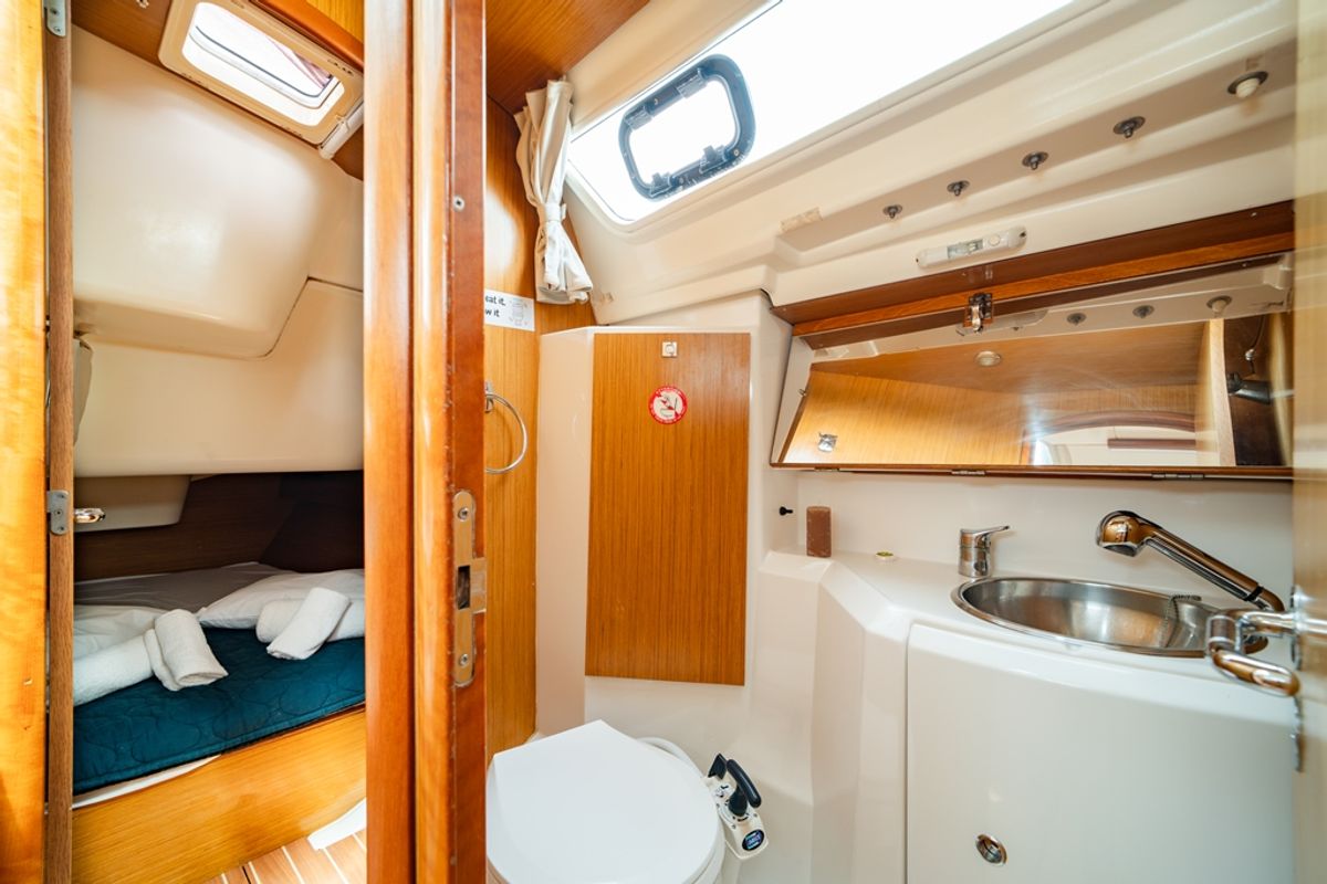 Head on Dione, a Jeanneau Sun Odyssey 36i sailboat at Lavreotiki Municipal Unit, Greece
