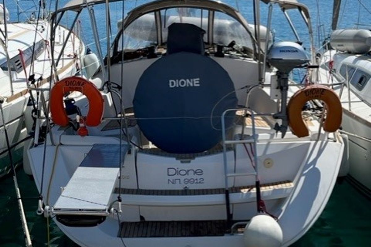 Exterior view of Dione, a Jeanneau Sun Odyssey 36i sailboat at Lavreotiki Municipal Unit, Greece