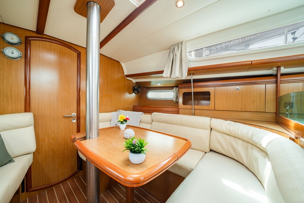 Salon of Dione, a Jeanneau Sun Odyssey 36i sailboat at Lavreotiki Municipal Unit, Greece