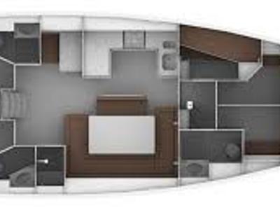 Floor plan of Pevero, a Bavaria Cruiser 51 sailboat at Olbia, Italy
