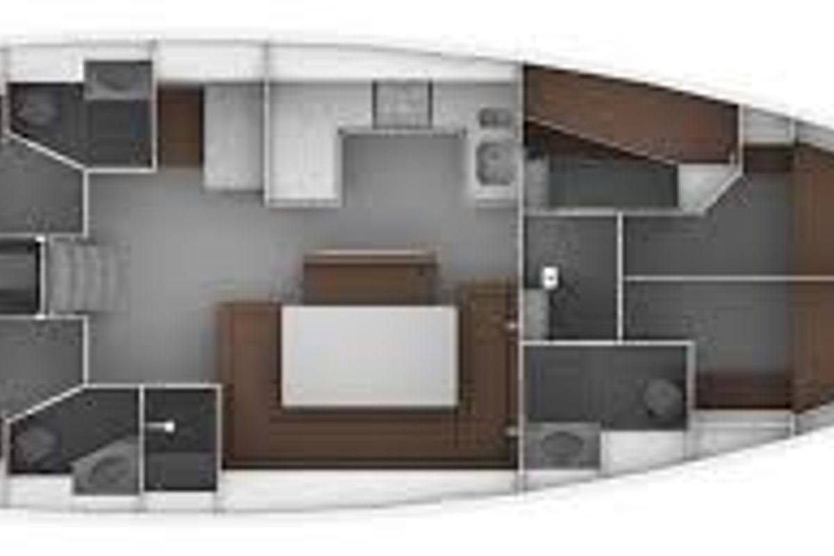 Floor plan of Pevero, a Bavaria Cruiser 51 sailboat at Olbia, Italy