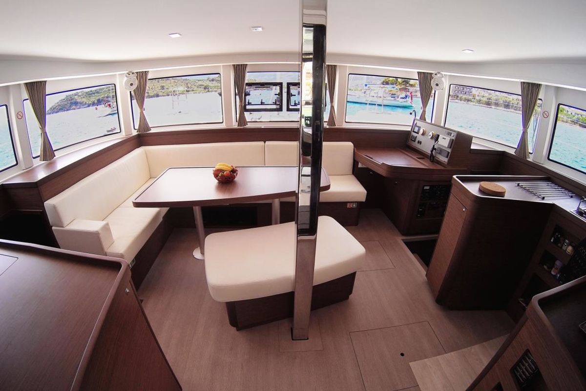 Salon of Athina, a Lagoon 42 catamaran at Gouvia, Greece