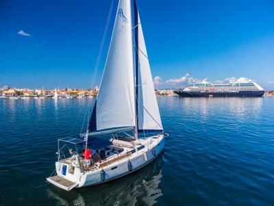 Exterior view of Happy Impuls, a Hanse Yachts Hanse 385 sailboat at Preveza, Greece