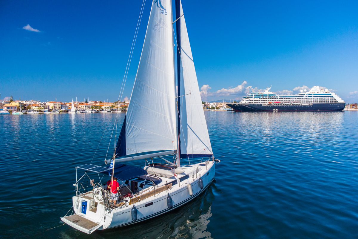 Exterior view of Happy Impuls, a Hanse Yachts Hanse 385 sailboat at Preveza, Greece